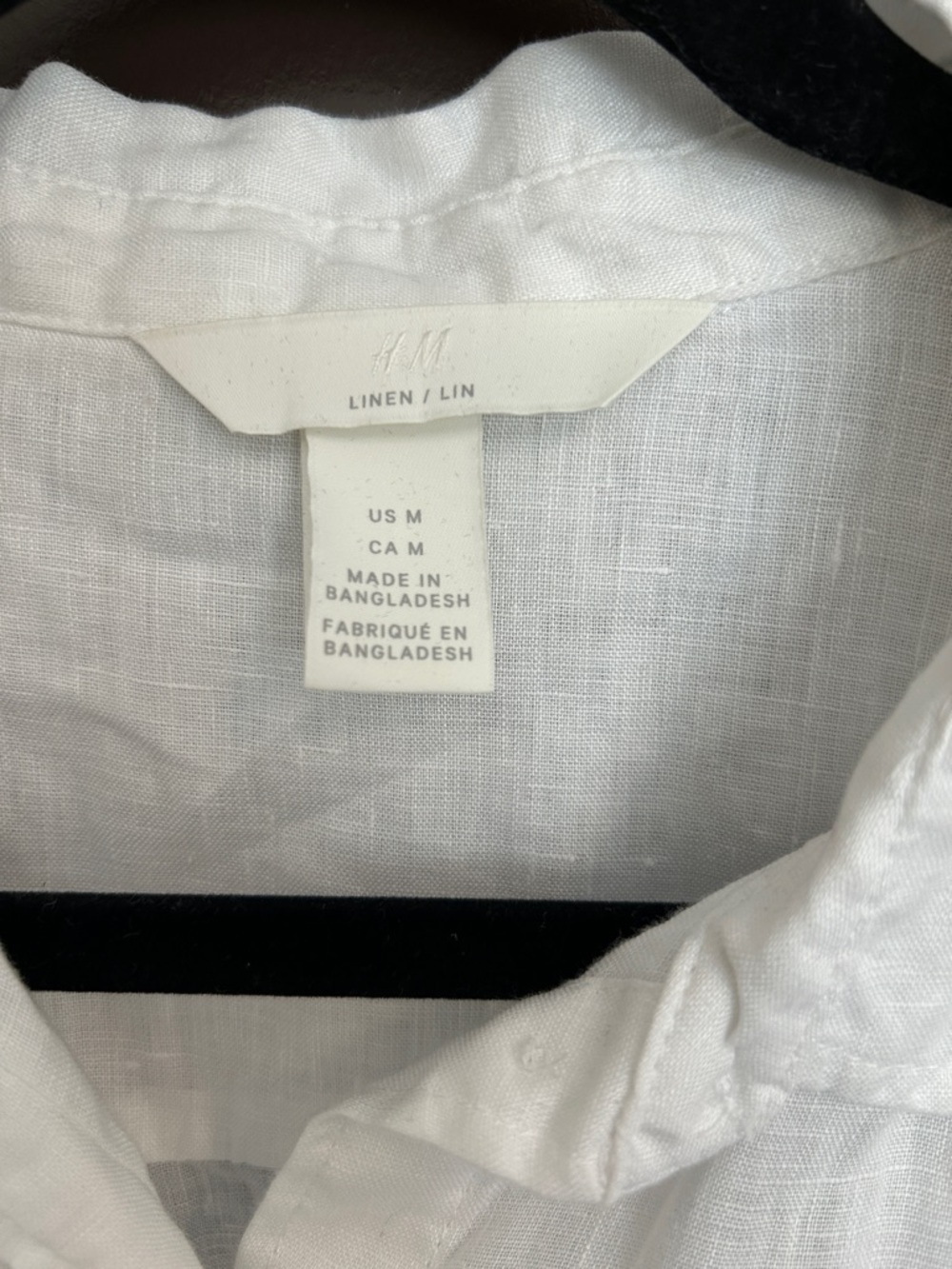 H&M White 100% Linen Tie-Front Button Down Shirt. Medium - Picture 2 of 5